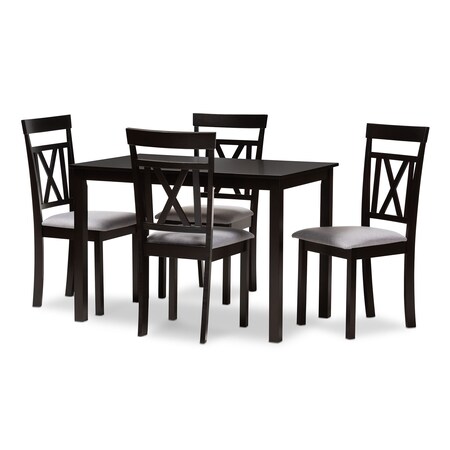 Baxton Studio Rosie Espresso Finished and Grey Upholstered 5-Piece Dining Set 149-8960-8026